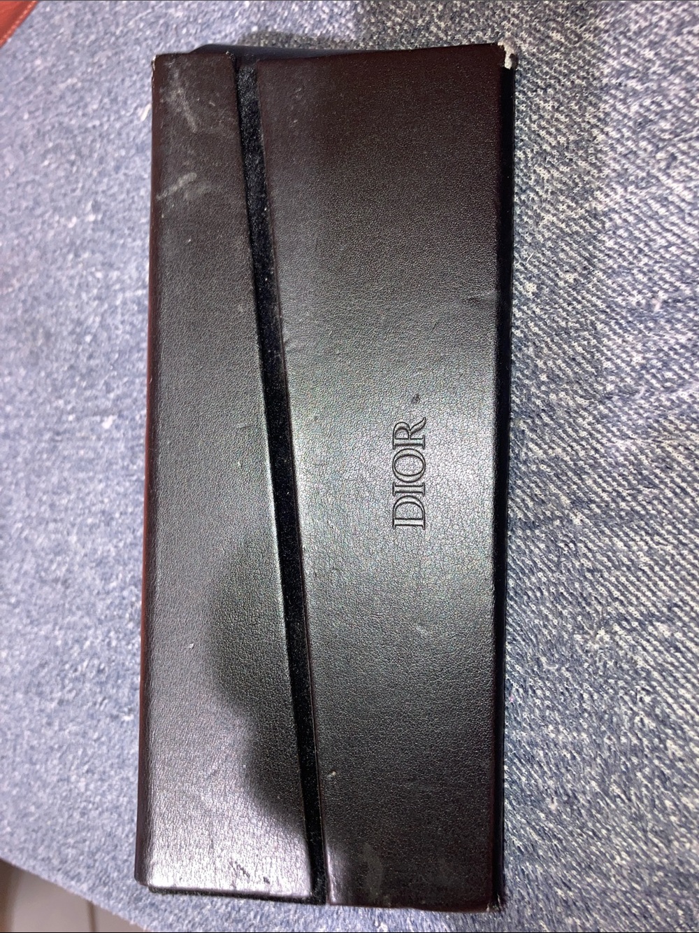 Dior Black Leather Phone Sleeve with Embossed Logo